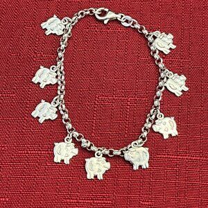 Women's Sterling Silver Pig Charm Bracelet
